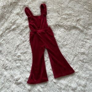 Bailey’s Blossoms Red Velour Wide Flare Leg Jumpsuit